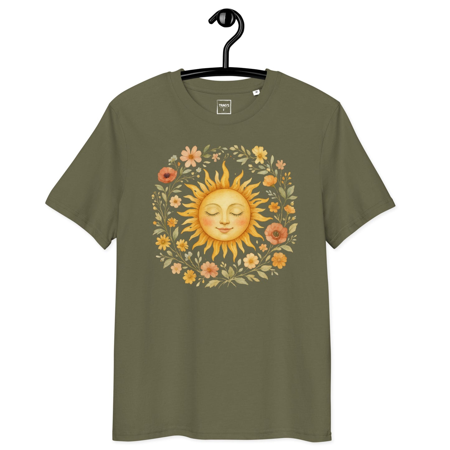Boho Sonne T-Shirt – Premium Eco, nachhaltiges Bio-Shirt mit floraler Sonnenillustration