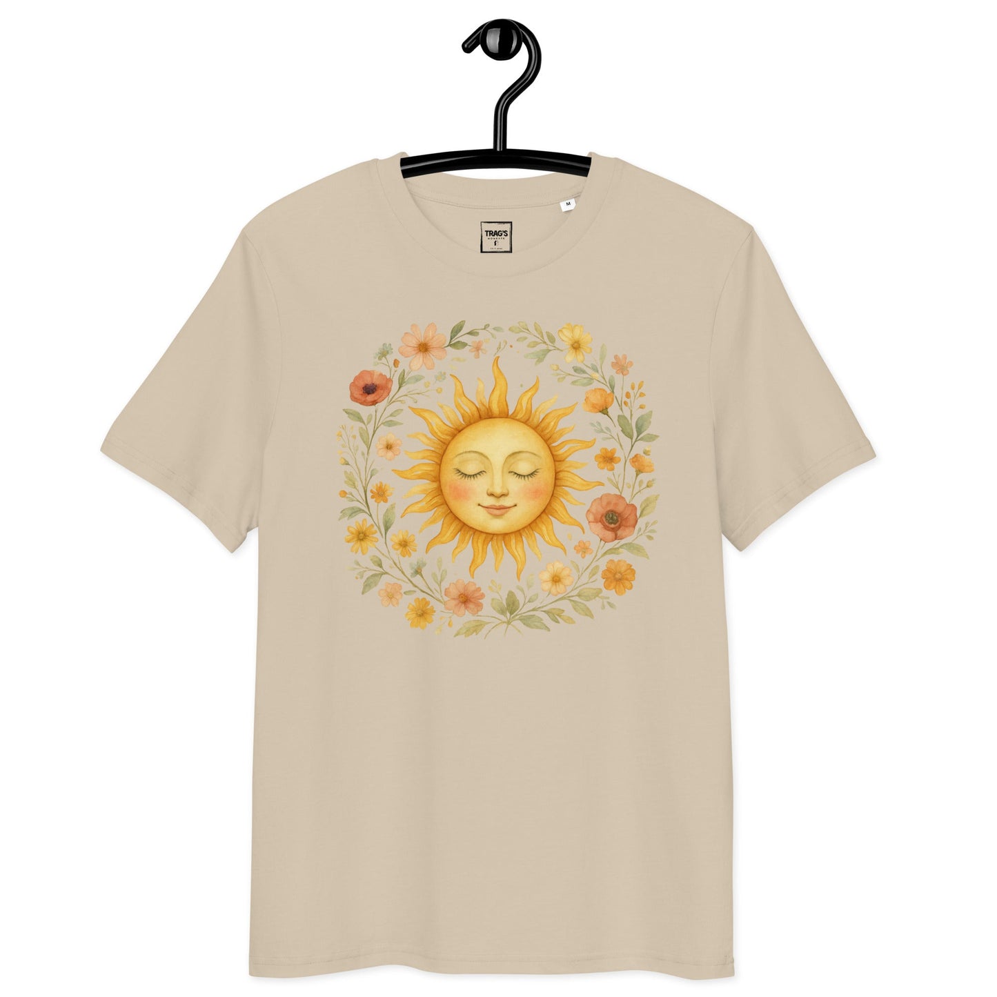 Boho Sonne T-Shirt – Premium Eco, nachhaltiges Bio-Shirt mit floraler Sonnenillustration