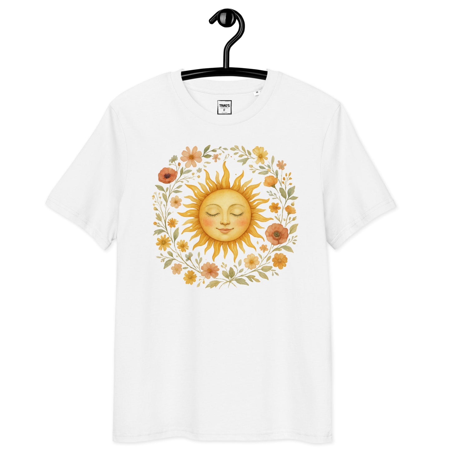 Boho Sonne T-Shirt – Premium Eco, nachhaltiges Bio-Shirt mit floraler Sonnenillustration