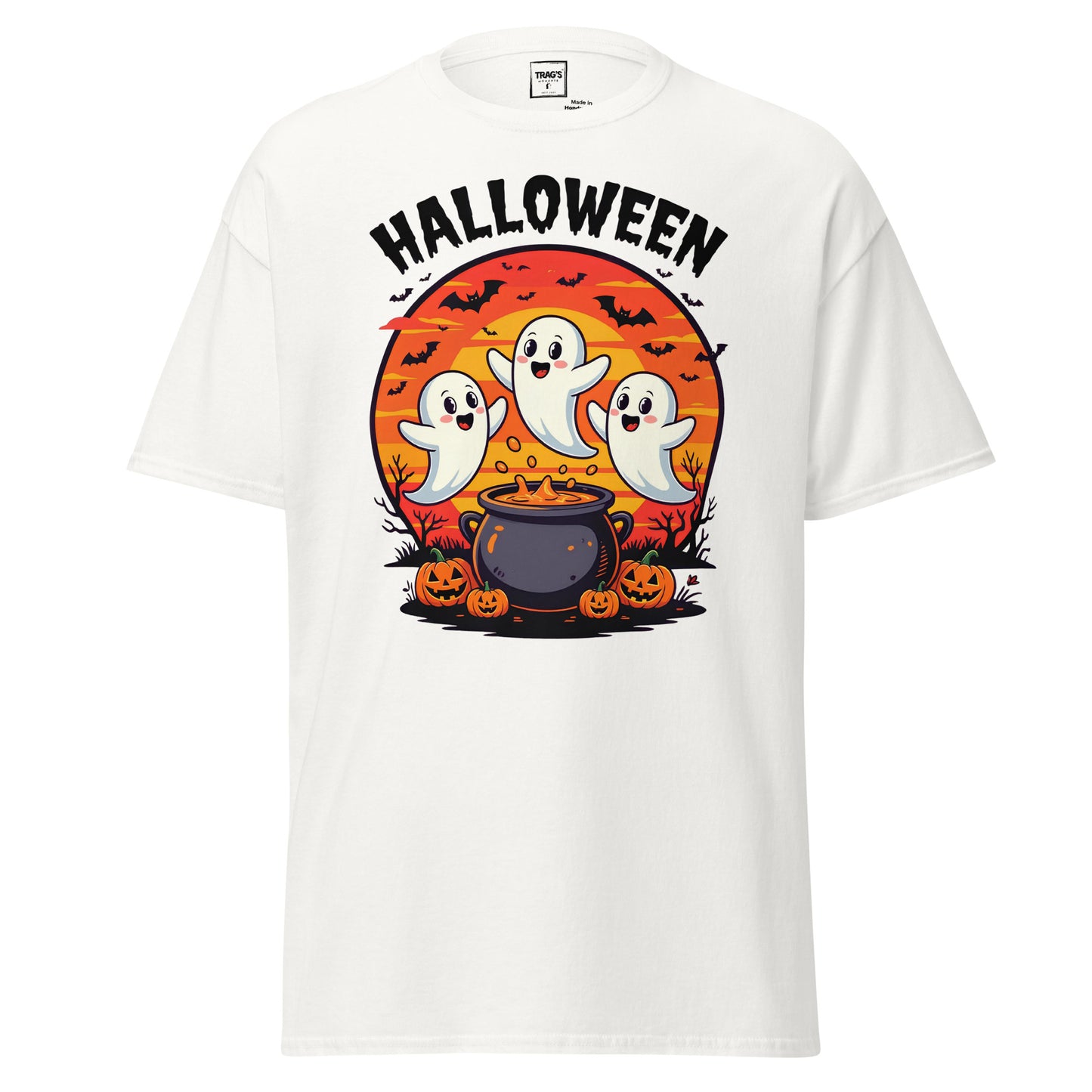 Halloween T-Shirt „Cute Ghosts“, Classic Standard – weißes Shirt mit Geister-Motiv