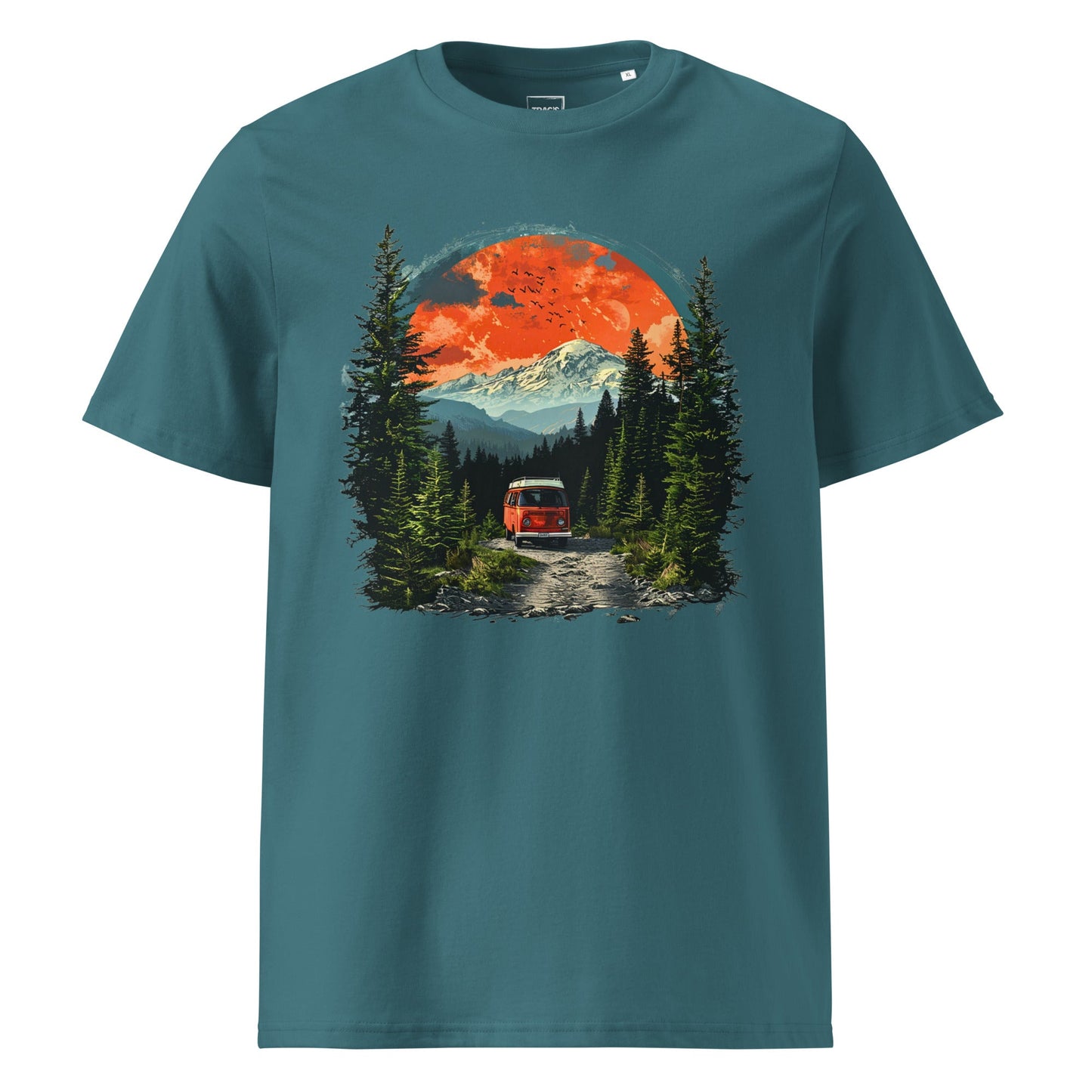 Campervan T-Shirt – Premium Eco, nachhaltiges Bio-Shirt mit Wald- und Bergmotiv
