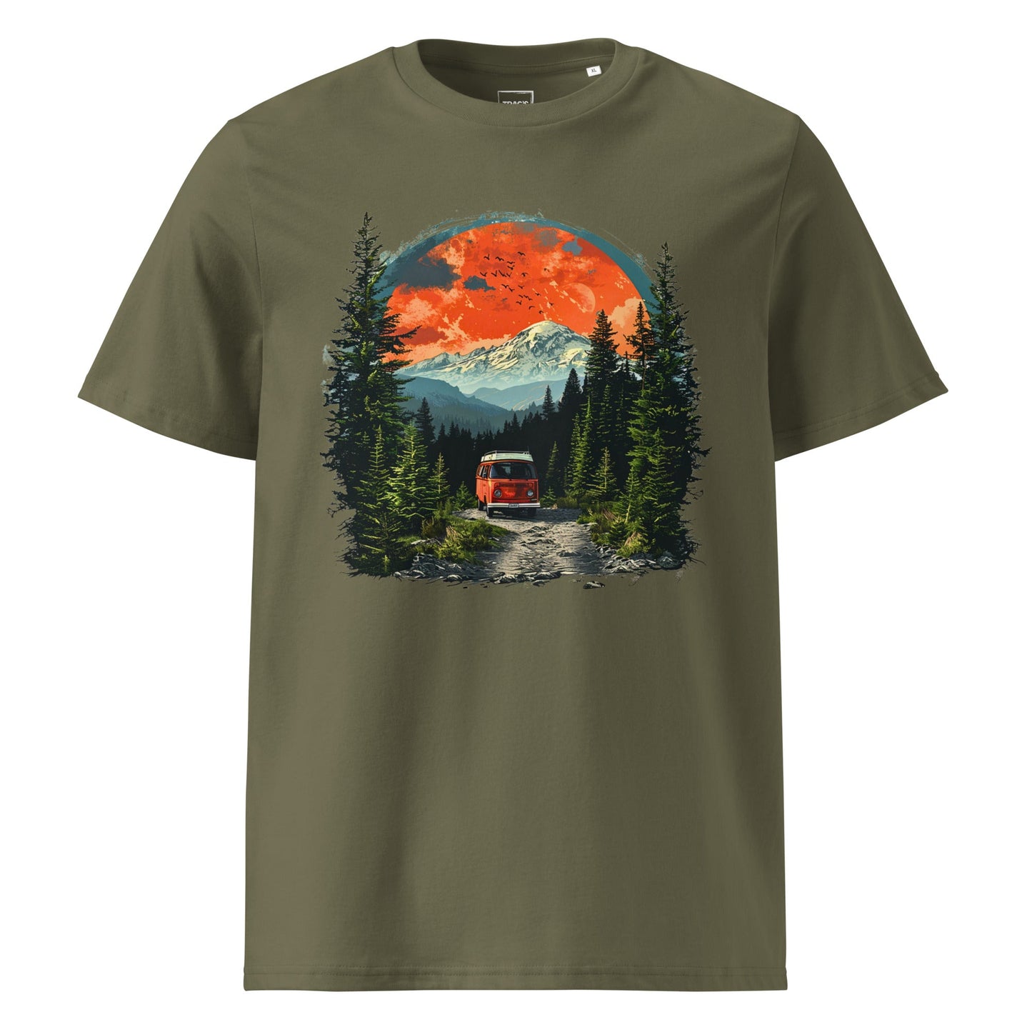 Campervan T-Shirt – Premium Eco, nachhaltiges Bio-Shirt mit Wald- und Bergmotiv