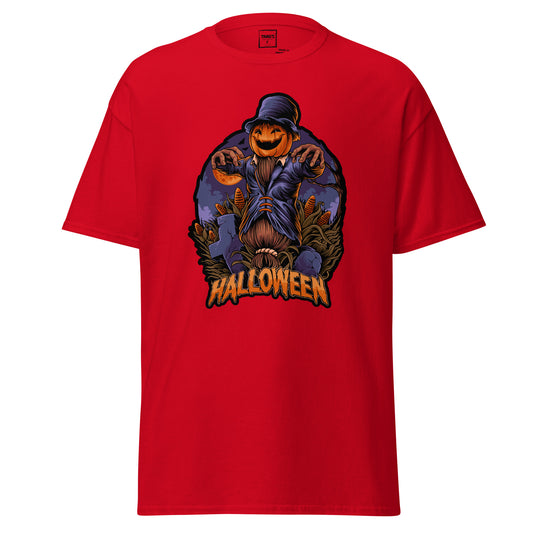 Halloween T-Shirt mit Motiv Kürbiskopf-Scarecrow und Aufschrift Halloween – Classic Standard