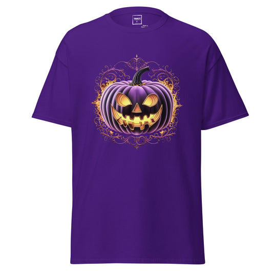 Halloween T-Shirt mit Motiv lila Kürbis mit Grinsen – Classic Standard