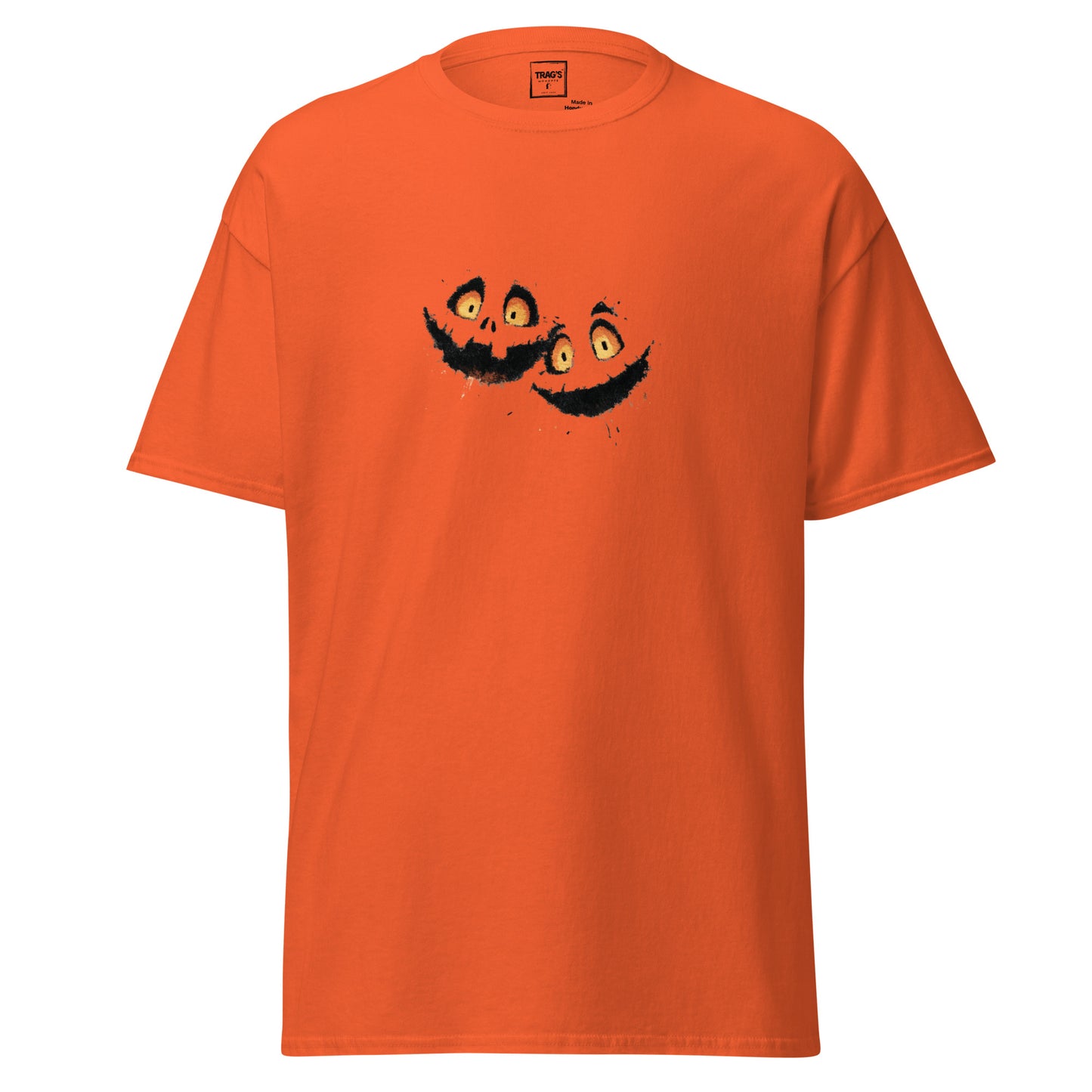 Halloween T-Shirt mit zwei minimalistischen Kürbisgesichtern
