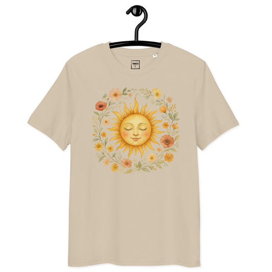 Boho Sonne T-Shirt – Premium Eco, nachhaltiges Bio-Shirt mit floraler Sonnenillustration